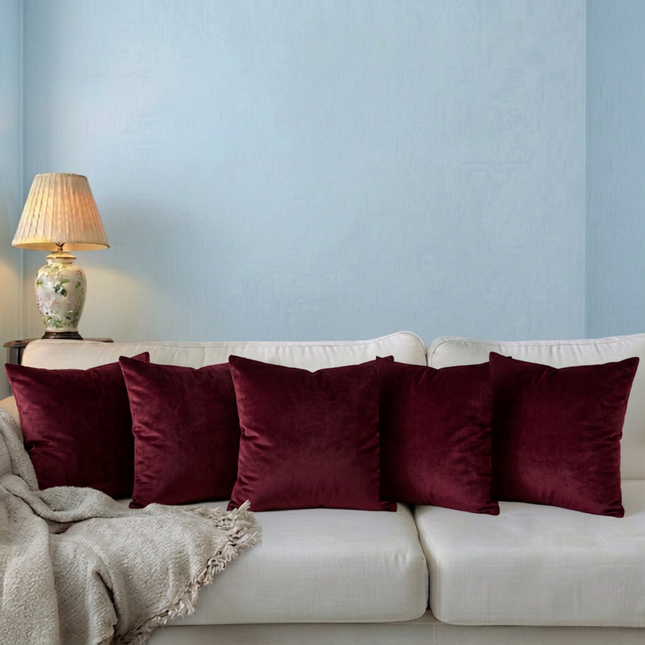 Wine colour textured pattern velvet flock readymade cushion cover