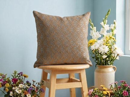 Brown colour geometric floral pattern velvet flock readymade cushion cover