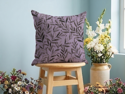 Brown Colour Leaves Pattern Velvet readymade cushion cover