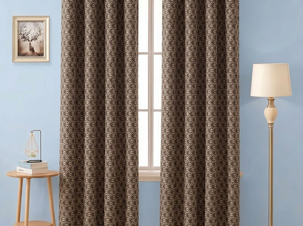 Dark brown colour geometric floral pattern velvet flock readymade curtain