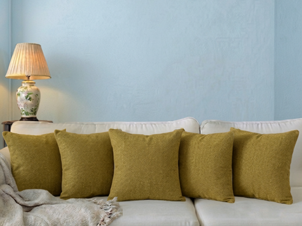 Mustard green colour textured pattern velvet flock readymade cushion cover