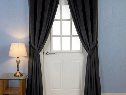 Dark charcoal colour textured pattern velvet flock readymade curtain (Dual side)
