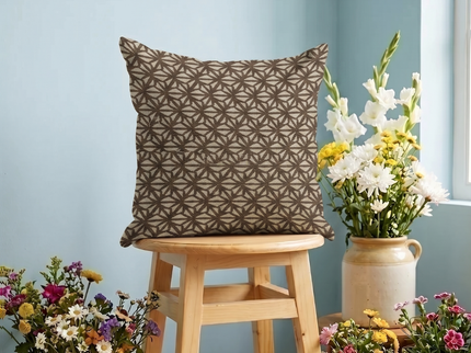 Dark brown colour geometric floral pattern velvet flock readymade cushion cover