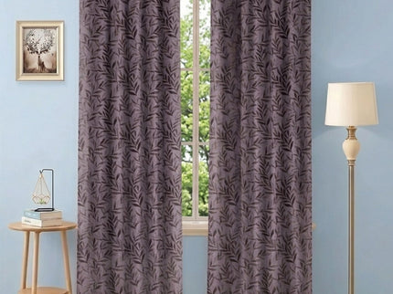 Brown Colour Leaves Pattern Velvet Readymade Curtain