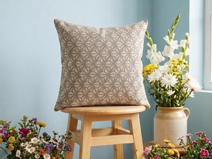 Taupe colour geometric floral pattern velvet flock readymade cushion cover