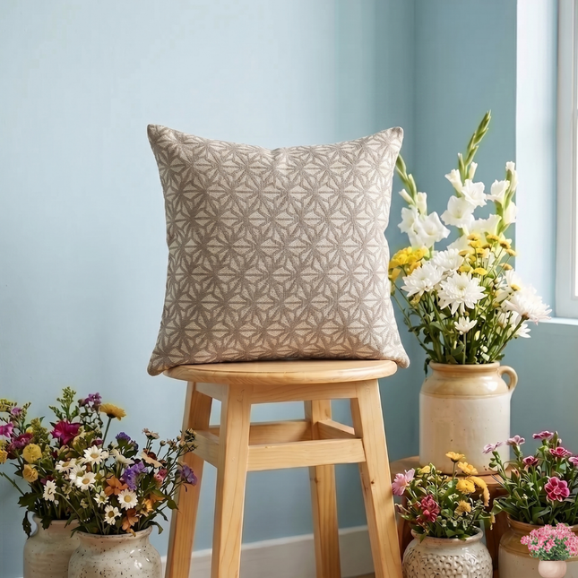 Taupe colour geometric floral pattern velvet flock readymade cushion cover
