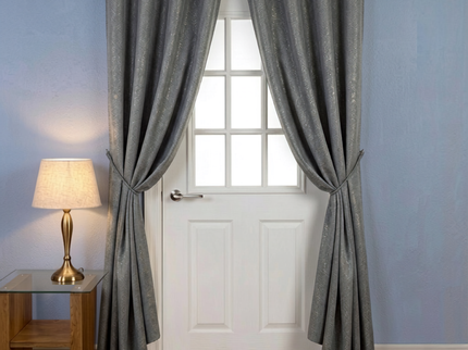 Charcoal grey colour textured pattern velvet flock readymade curtain (Dual side)