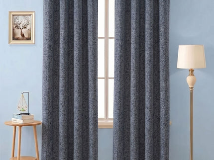 Navy blue colour textured weave pattern velvet flock readymade curtain