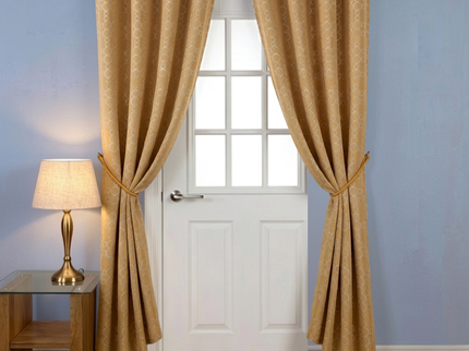 Mustard gold colour circular pattern velvet flock readymade curtain