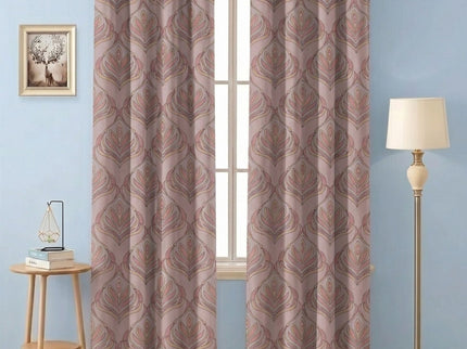 Lavender Grey and Rose Leaves Pattern Velvet Readymade Curtain