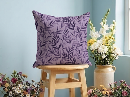 Purple Colour Leaves Pattern Velvet readymade cushion cover