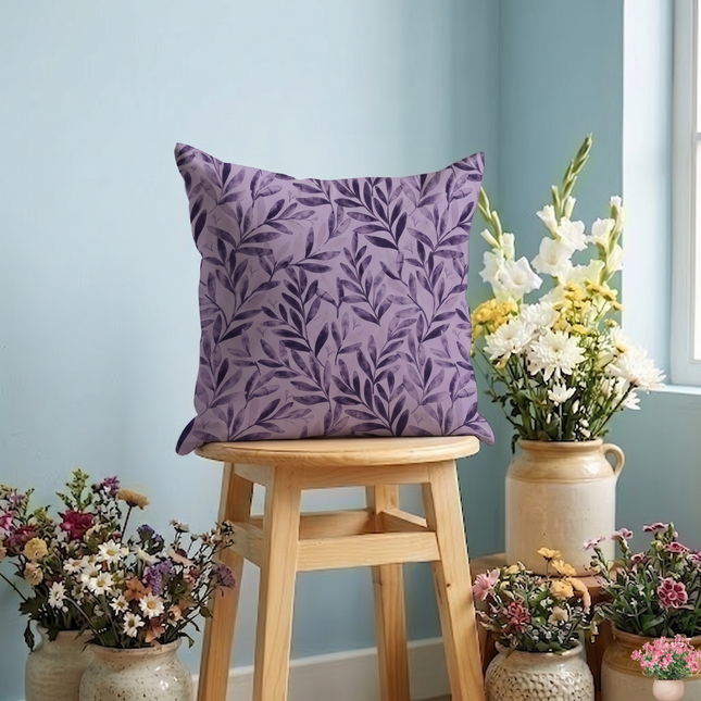 Purple Colour Leaves Pattern Velvet readymade cushion cover
