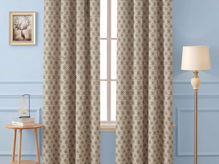 Beige colour geometric floral pattern velvet flock readymade curtain