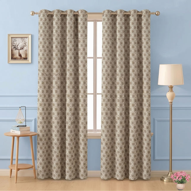 Beige colour geometric floral pattern velvet flock readymade curtain