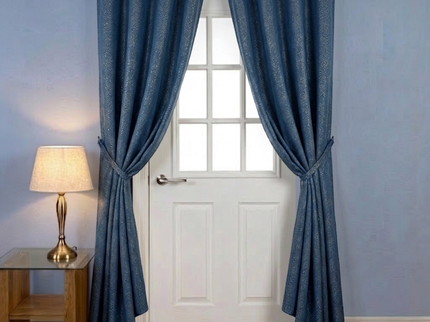 Royal blue colour textured pattern velvet flock readymade curtain (Dual side)