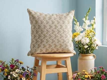Beige colour geometric floral pattern velvet flock readymade cushion cover