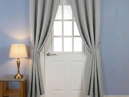 Grey colour textured pattern velvet flock readymade curtain (Dual side)
