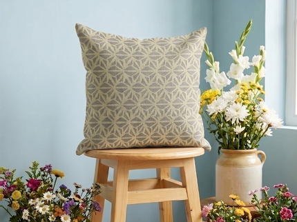 Grey beige colour geometric floral pattern velvet flock readymade cushion cover