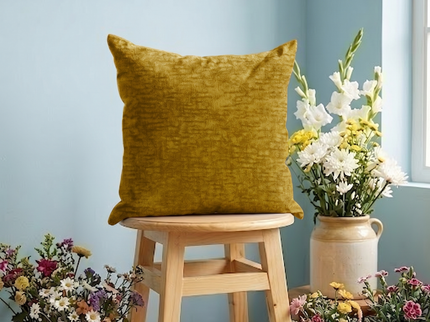 Mustard Yellow Colour Textured Velvet Flock readymade cushion cover