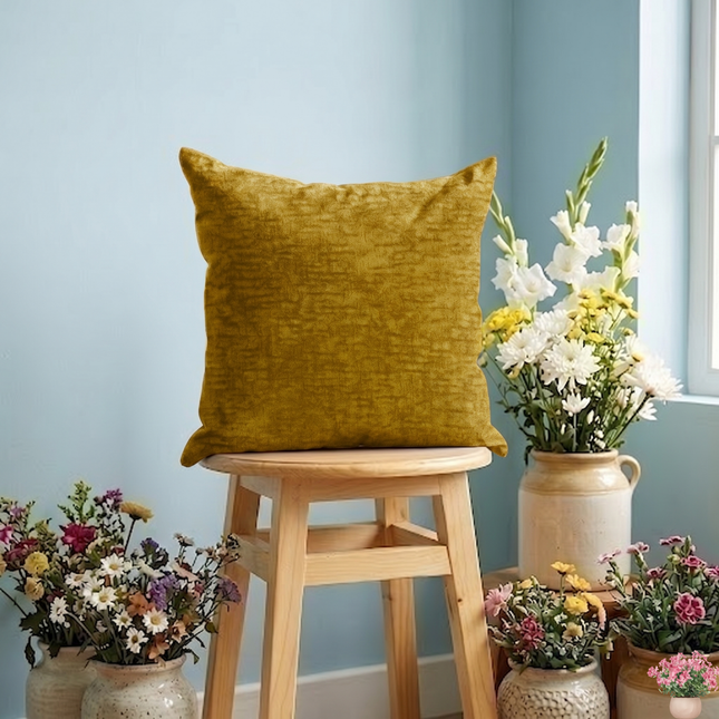 Mustard Yellow Colour Textured Velvet Flock readymade cushion cover