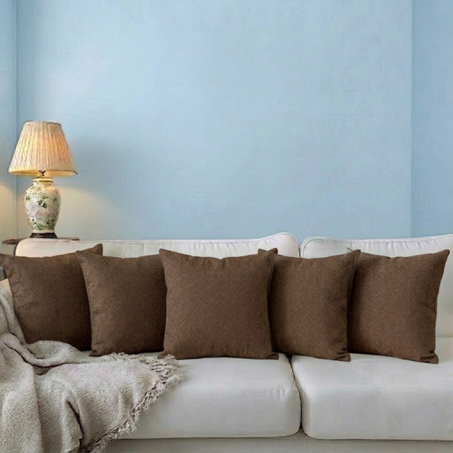 Brown colour textured pattern velvet flock readymade cushion cover