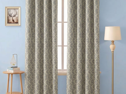 Grey beige colour geometric floral pattern velvet flock readymade curtain