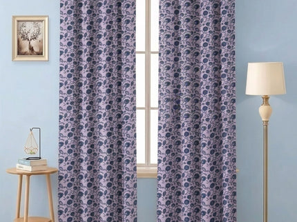 Green and Blue Floral and Leaves Pattern Velvet Readymade Curtain