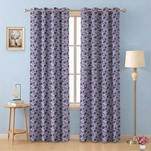 Green and Blue Floral and Leaves Pattern Velvet Readymade Curtain