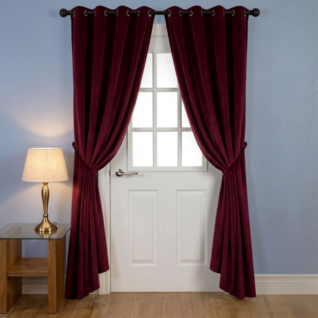 Wine colour textured pattern velvet flock readymade curtain (Dual side)