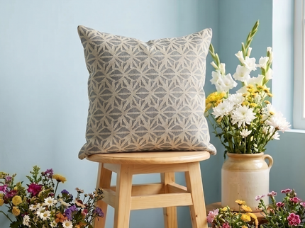 Grey colour geometric floral pattern velvet flock readymade cushion cover