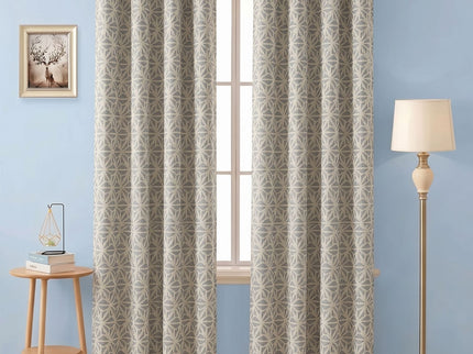 Grey colour geometric floral pattern velvet flock readymade curtain