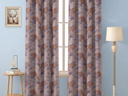 Blue and Slate Grey Colour Leaves Pattern Velvet Readymade Curtain