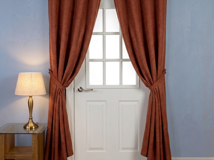 Rust red colour textured pattern velvet flock readymade curtain (Dual side)