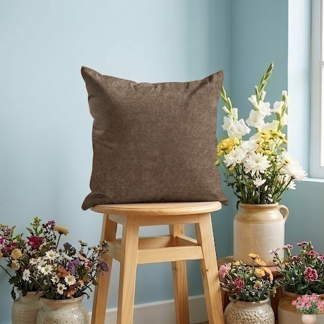 Espresso Brown Colour Textured Velvet Flock readymade cushion cover
