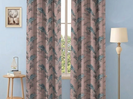 Multi Colour Leaves Pattern Velvet Readymade Curtain