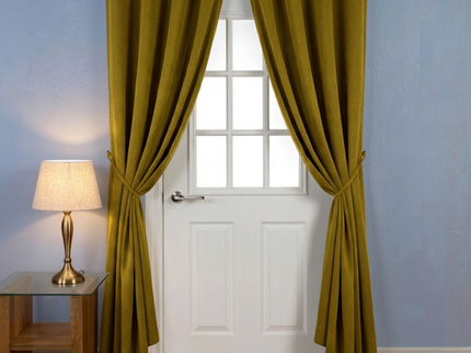 Mustard green colour textured pattern velvet flock readymade curtain (Dual side)