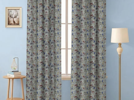 Brown and Soft Olive Colour Floral and Leaves Pattern Velvet Readymade Curtain