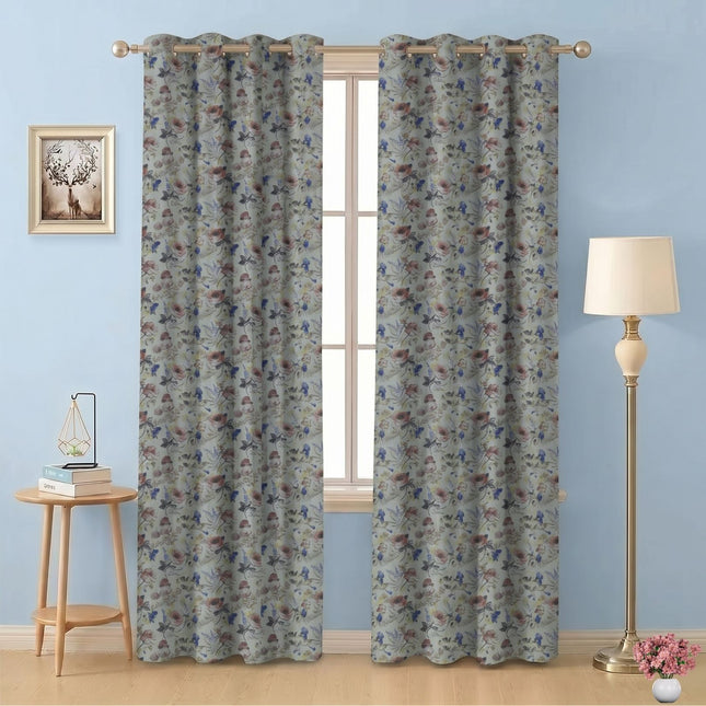 Brown and Soft Olive Colour Floral and Leaves Pattern Velvet Readymade Curtain
