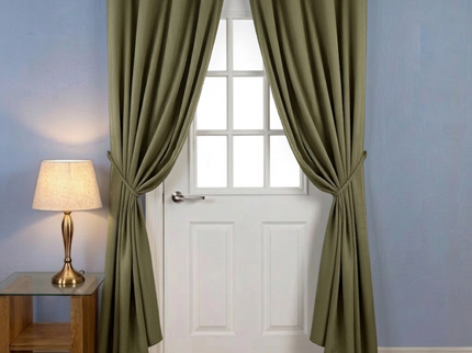 Olive green colour textured pattern velvet flock readymade curtain (Dual side)