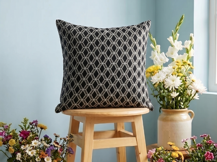 Black colour geometric pattern velvet flock readymade cushion cover