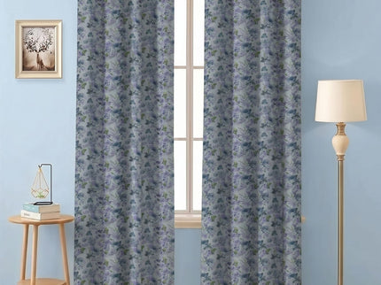 Violet and Indigo Colour Floral and Leaves Pattern Velvet Readymade Curtain