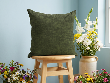 Olive Green Colour Textured Velvet Flock readymade cushion cover