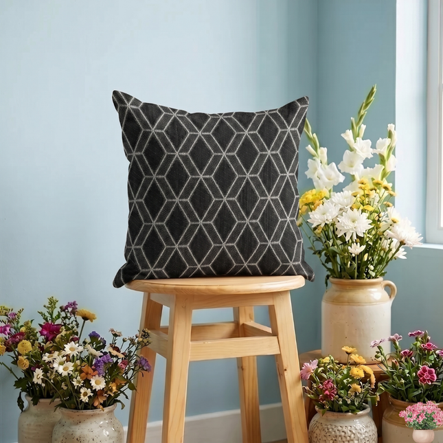 Charcoal colour geometric pattern velvet flock readymade cushion cover