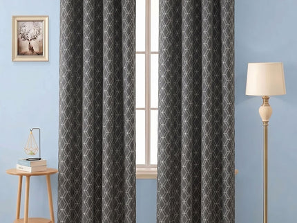 Charcoal colour geometric pattern velvet flock readymade curtain