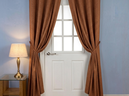 Rust colour textured pattern velvet flock readymade curtain (Dual side)