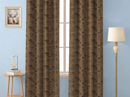 Dusty Rose and Brown Colour Floral and Leaves Pattern Velvet Readymade Curtain