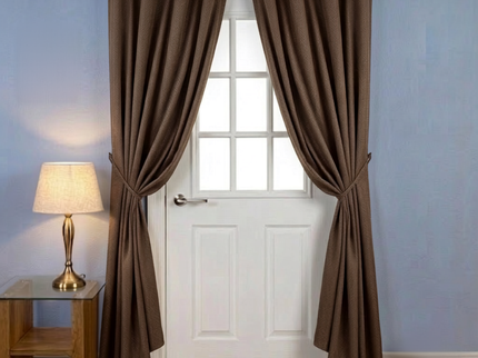 Dark brown colour textured pattern velvet flock readymade curtain (Dual side)