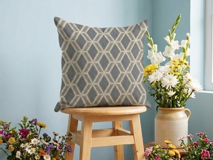 Charcoal grey colour geometric pattern velvet flock readymade cushion cover
