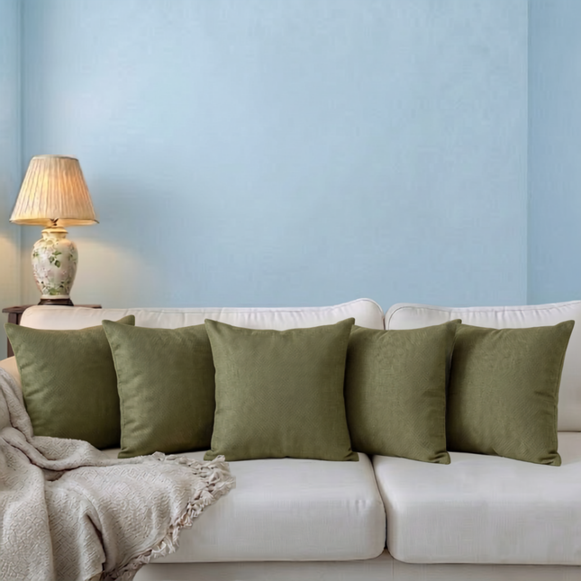 Olive green colour textured plain velvet flock readymade cushion cover