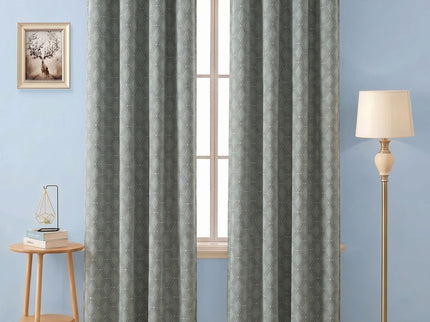 Dark Grey colour geometric pattern velvet flock readymade curtain